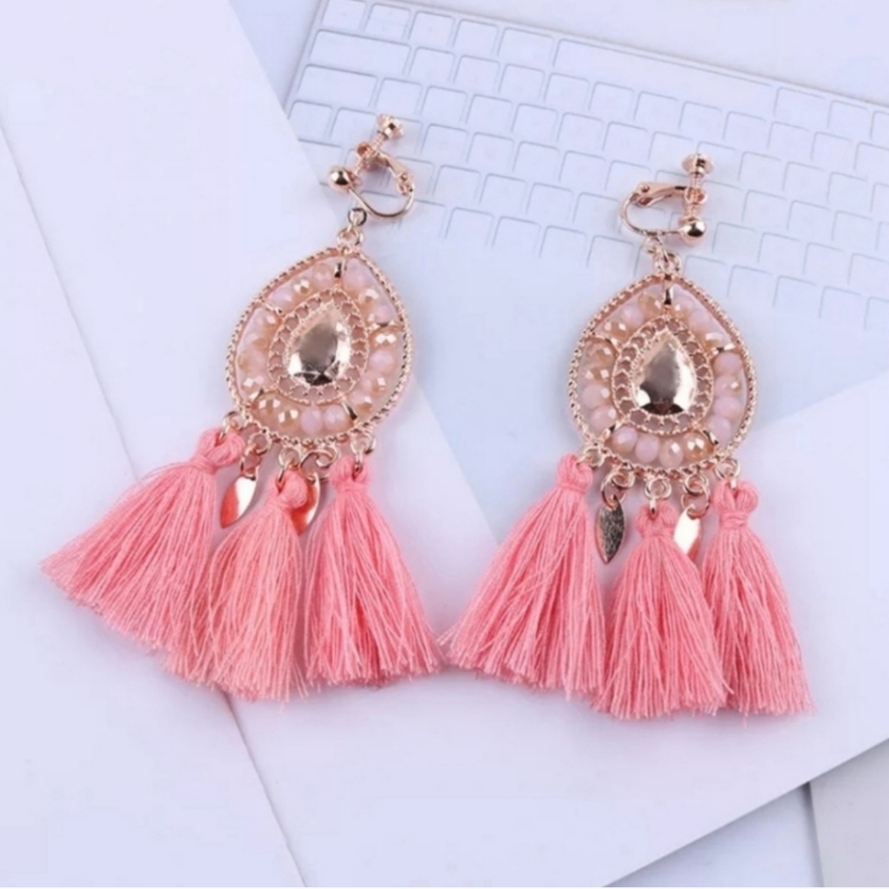 Clip On Earrings Tassel Fun Trendy